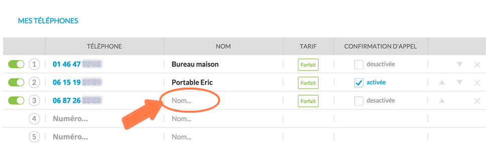 ajouter nom au telephone