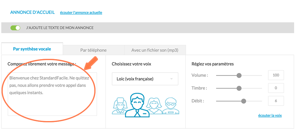 ajout texte annonce vocale