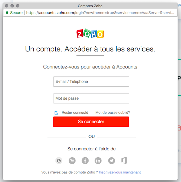 capture d'écran identifiants Zoho